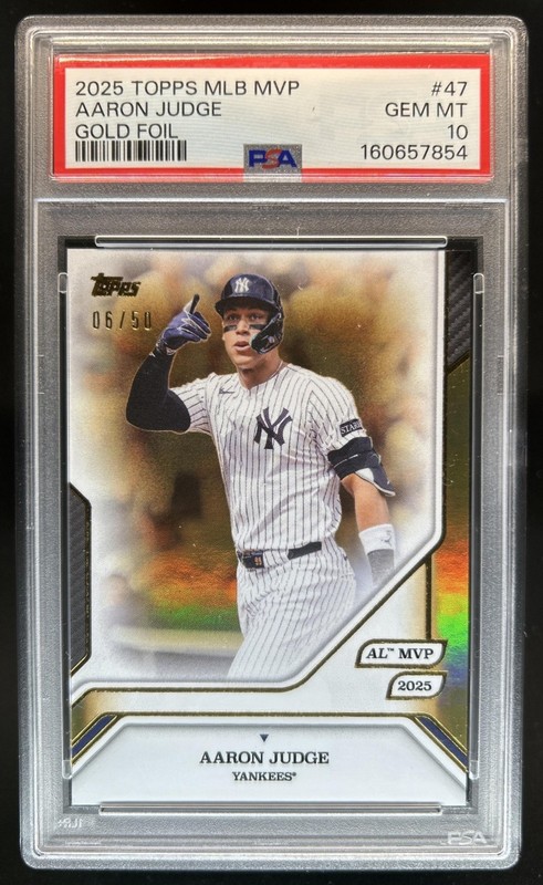2025 Topps MVP Aaron Judge AL Gold Foil #/50 New York Yankees PSA 10 GEM MINT
