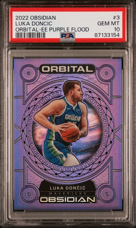 2022-23 Obsidian Luka Doncic #3 Orbital Electric Etch Purple Flood /49 PSA 10