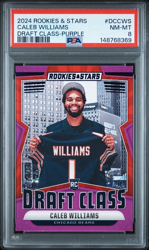 2024 Rookies & Stars Football Caleb Williams Draft Class Purple /35 PSA 8
