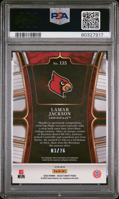 2023 Select Draft Picks Lamar Jackson #135 Neon Orange Pulsar /26 PSA 10 view 2