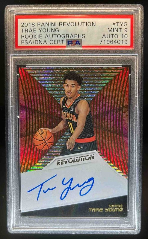 2018-19 Panini Revolution Trae Young Rookie Auto RC #RA-TYG Hawks PSA 9 10