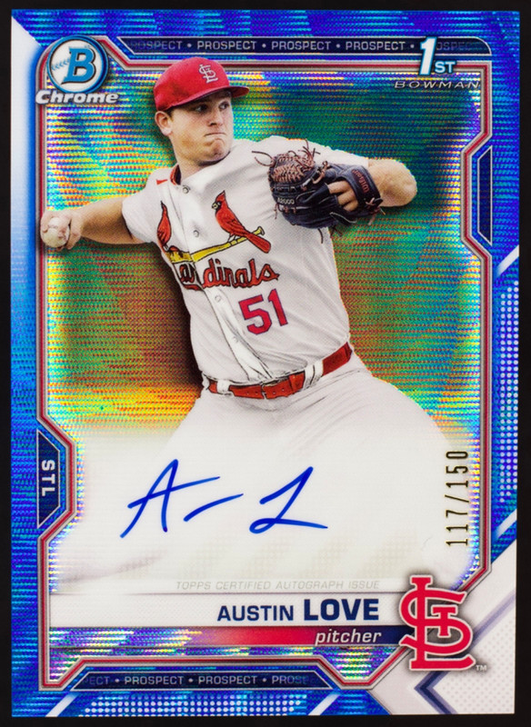 2021 Bowman Draft Chrome Auto Austin Love #CDA-AL Blue Wave Refractor /150 (RC)