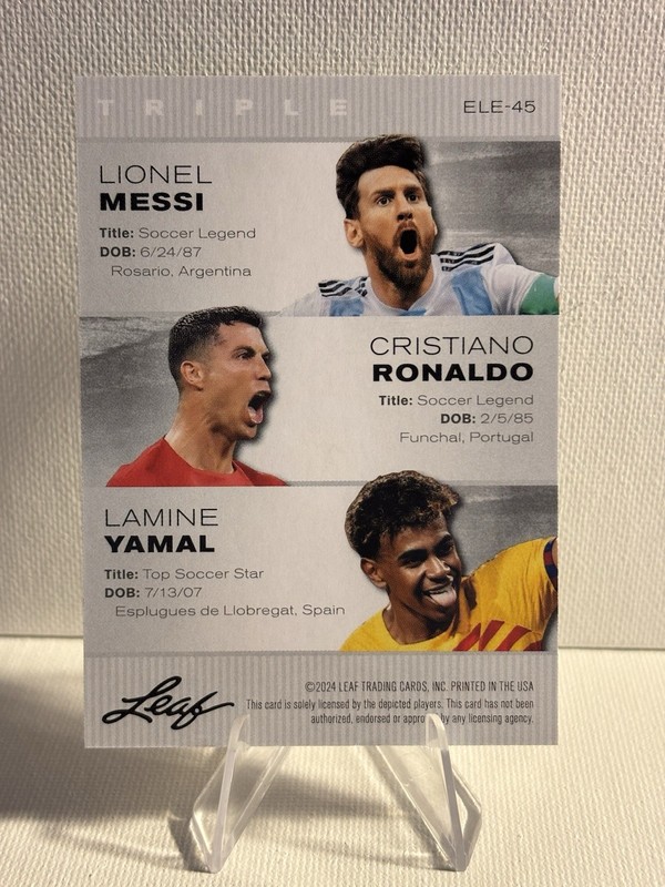 MESSI * RONALDO * YAMAL * "TRIPLE EDITION" 2024 SPECIAL RELEASE SOCCER CARD view 2
