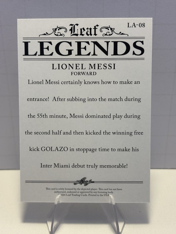 Lionel Messi GOLAZO * 2024 Leaf "Special Release"  #LA-08 Soccer Card view 2