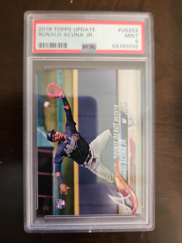 2018 Topps Update #US252 Ronald Acuna Jr. Rookie Debut PSA 9 Mint RC view 1