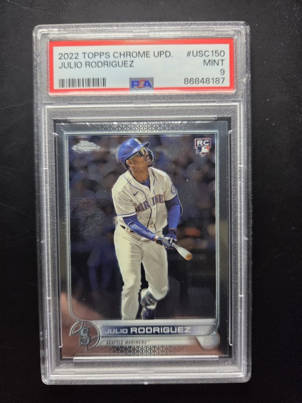 2022 Topps Chrome Update Julio Rodriguez Rookie RC #USC150 PSA 9 Mariners view 1