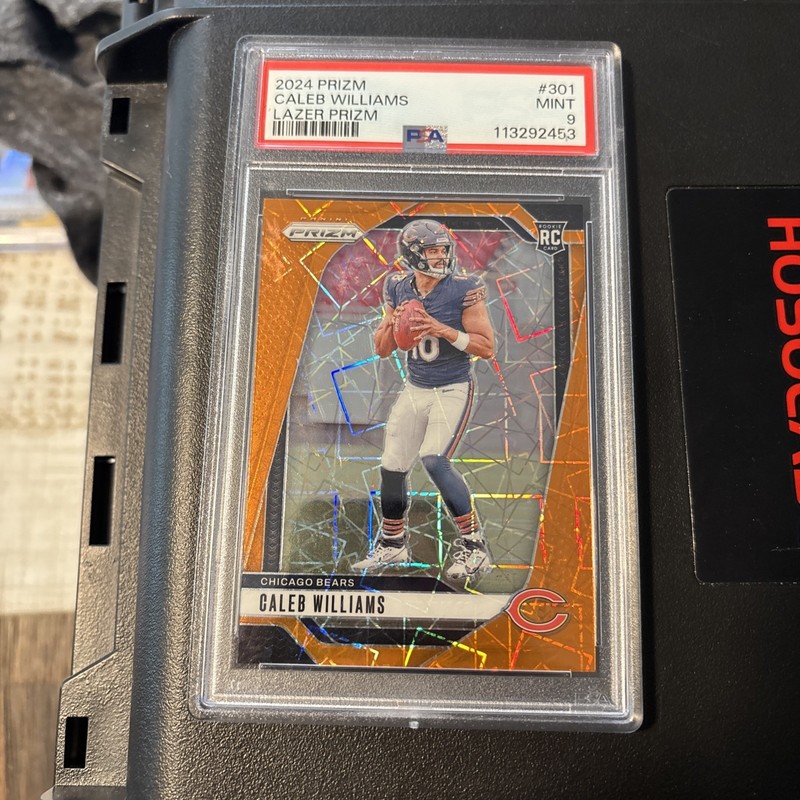 2024 Panini Prizm Caleb Williams Rookie Orange Lazer Prizm #301 PSA 9 view 2