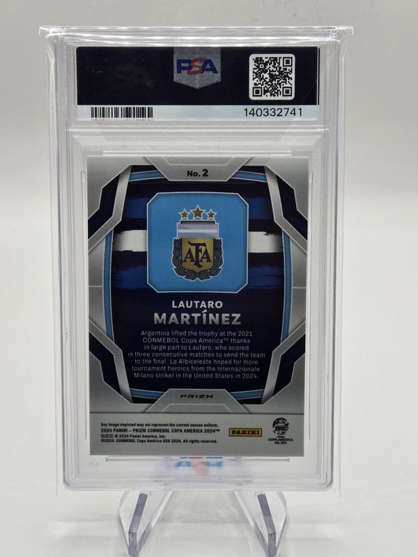 2024 Panini Copa America Lautaro Martinez #2 Tiger Stripe Prizm PSA 10 (Pop 1) view 2