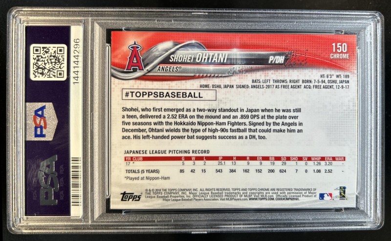2018 Topps Chrome Shohei Ohtani RC Rookie #150 Angels PSA 10 GEM MINT view 2