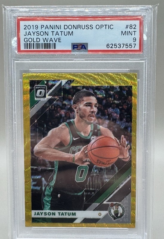 2019-20 Donruss Optic Jason Tatum #82 Gold Wave PSA 9 view 1