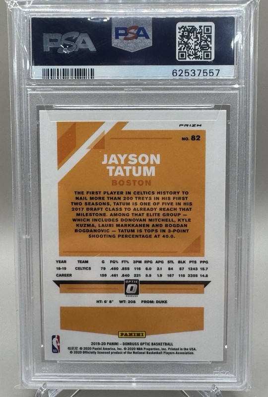 2019-20 Donruss Optic Jason Tatum #82 Gold Wave PSA 9 view 2