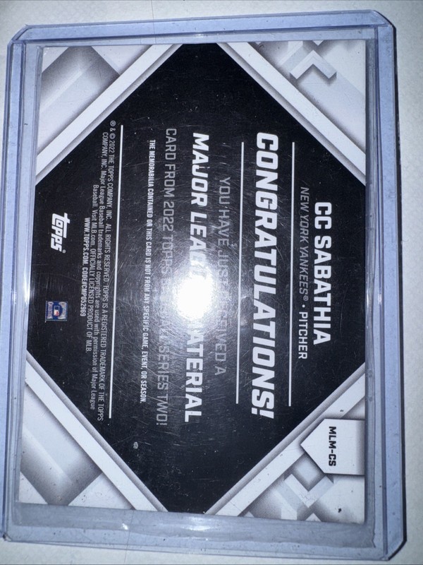 CC Sabathia Game Used Jersey Patch 2022 Topps Material Worn Relic MINT🔥 view 2