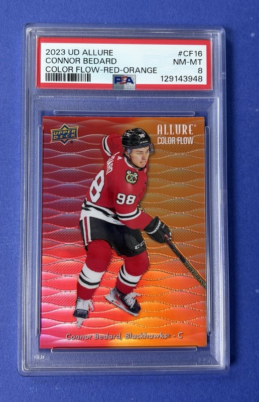 2023 UD Allure Connor Bedard Chicago Blackhawks Color Flow Red Ornge #CF16 PSA 8