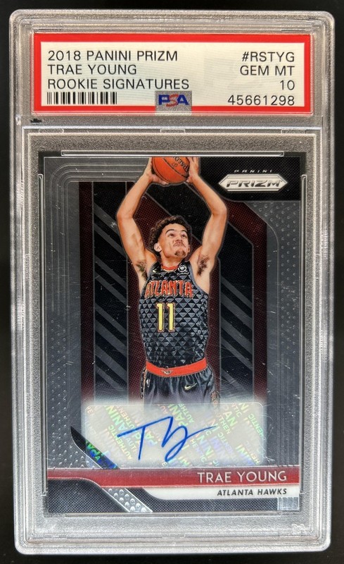 2018-19 Panini Prizm Trae Young Rookie Auto RC #RS-TYG Hawks PSA 10 GEM MINT