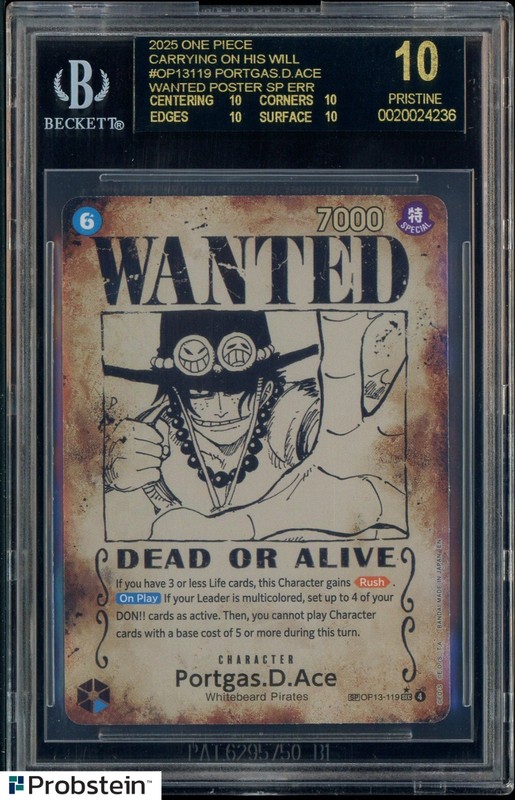 2025 One Piece Carrying/Will OP13119 Portgas D. Ace Wanted SP BGS 10 BLACK LABEL