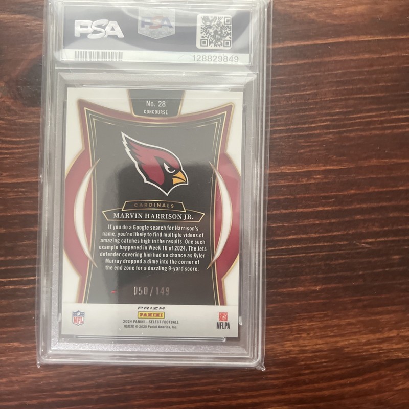 2024 Panini Select Marvin Harrison Jr. #28 (RC) Maroon Prizm Psa 9 /149 view 2