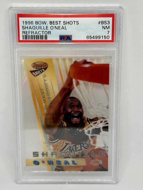 1996 Bowmans Best Shots Shaquille O'Neal PSA 7 NM LA Lakers Refractor Card #BS3 view 2