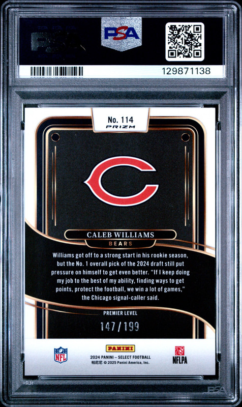 2024 Panini Select Caleb Williams Rc White Shock #114 PSA 10 147/199 ROOKIE view 2