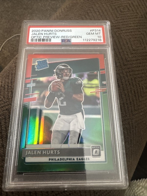2020 Donruss Rated Rookie Optic Preview Red & Green Prizm Jalen Hurts PSA 10 view 1