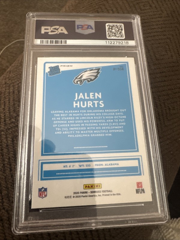 2020 Donruss Rated Rookie Optic Preview Red & Green Prizm Jalen Hurts PSA 10 view 2