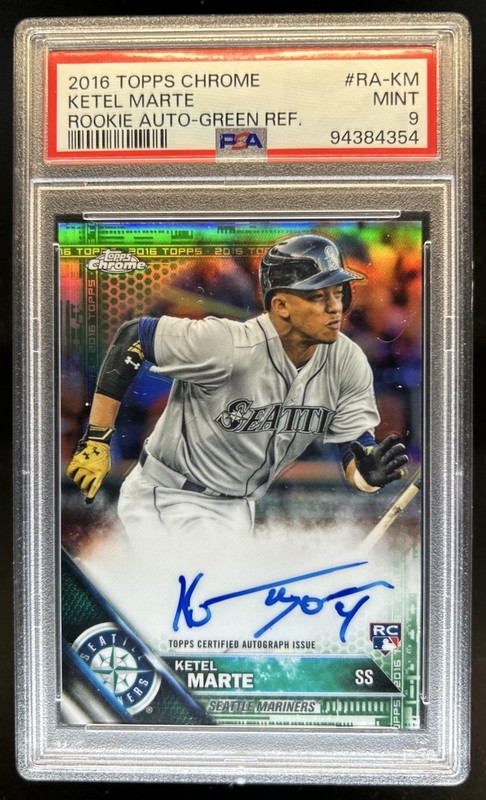 2016 Topps Chrome Ketel Marte Rookie Auto RC Green Refractor #/99 Mariners PSA 9