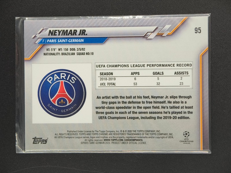 Neymar Jr. 2019-20 Topps Chrome Sapphire UEFA Champions League [3hk view 2