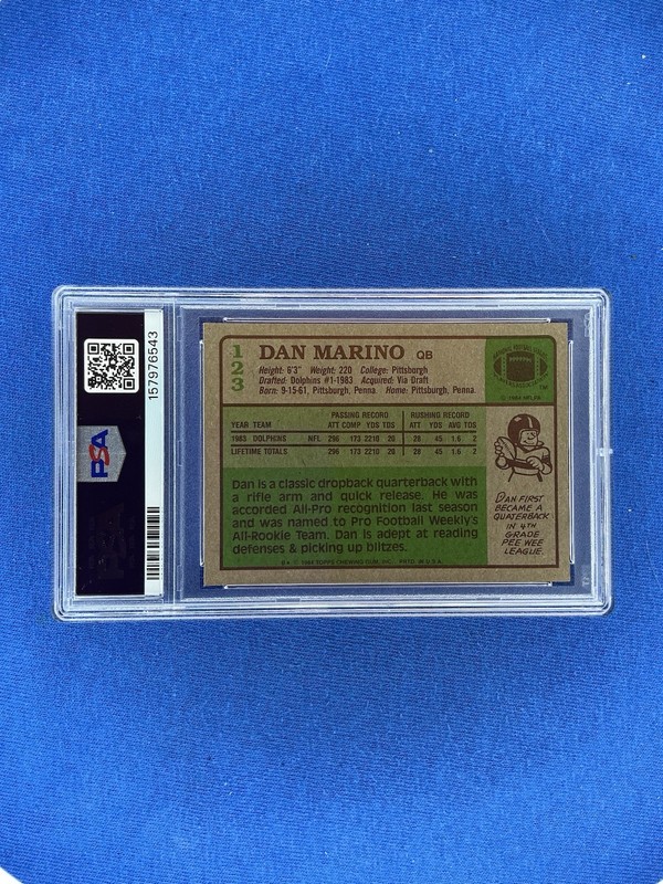 1984 Topps Dan Marino #123 PSA 7 Rookie RC HOF view 2