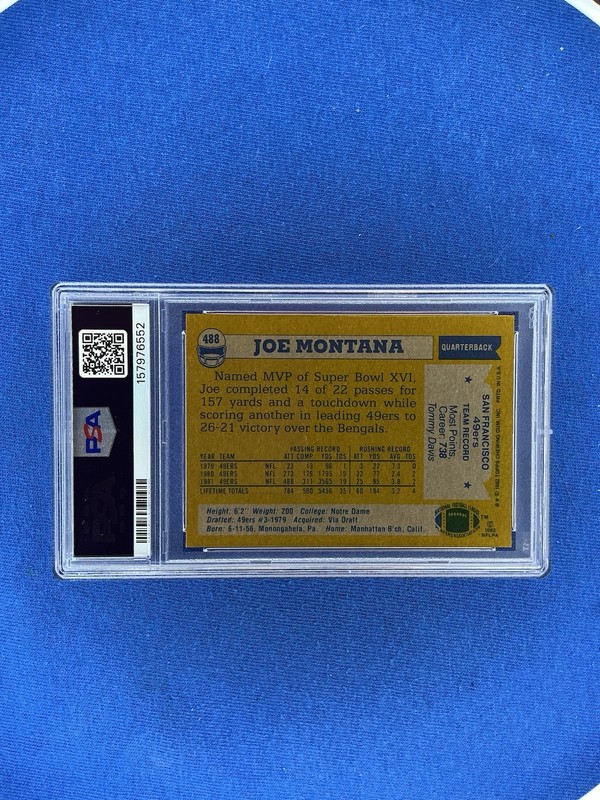 1982 Topps Joe Montana #488 ALL PRO HOF SF 49ers PSA 3 view 2