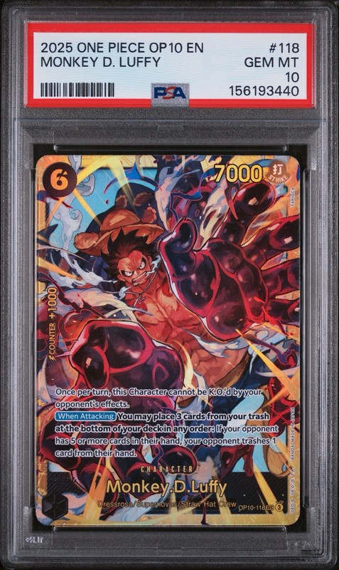 PSA 10 GEM MINT 2025 ONE PIECE OP10-ROYAL BLOOD #118 MONKEY D. LUFFY OP10-118 ✨ view 1