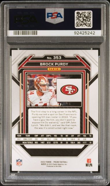 2022 Panini Prizm Brock Purdy Rookie Card RC 353 PSA 10 49ers Free S&H! Football view 2