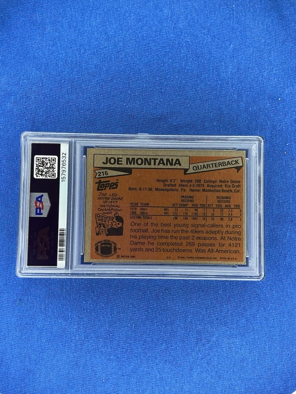 1981 Topps - Joe Montana #216 Rookie PSA 4 view 2