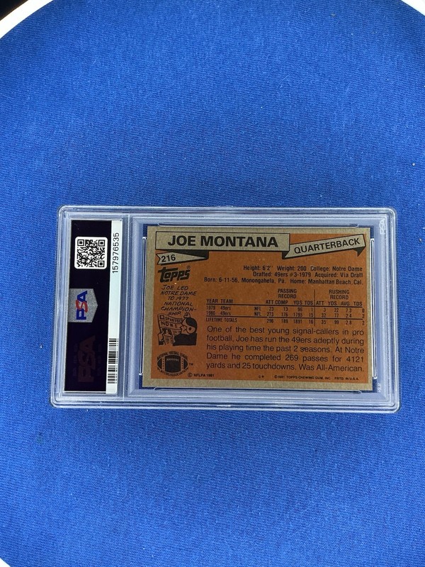 1981 TOPPS JOE MONTANA #216 RC 49ers ROOKIE PSA 5 view 2