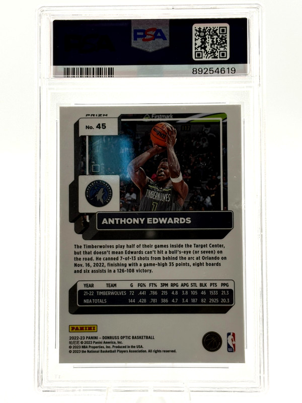 Anthony Edwards - 2022 Donruss Optic, Hyper Pink - (PSA 9), Timberwolves view 2