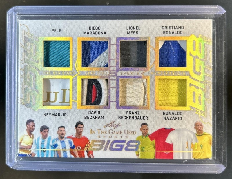 2025 Leaf In The Game Used Pele Maradona Messi Ronaldo Neymar Beckham Patch 1/1