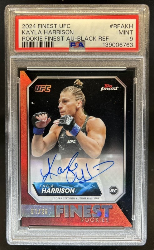 2024 Topps Finest UFC Kayla Harrison Rookie Auto RC Black Refractor #/25 PSA 9