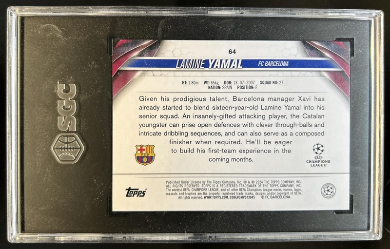 2023-24 Topps UEFA Jade Edition Lamine Yamal RC Rookie #64 Barcelona SGC 8 view 2
