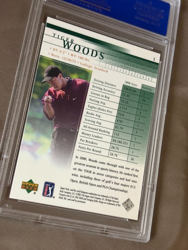 2001 Upper Deck Golf Tiger Woods #1 PSA 9 view 2
