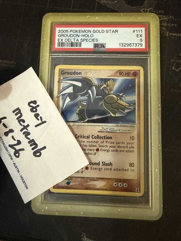 MYSTERY GRAB! 2005 Pokemon Gold Star Ex Delta Species #111 Groudon Holo PSA 5 view 2