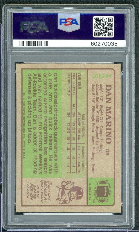 1984 Topps Dan Marino Rookie #123 PSA 8 view 2
