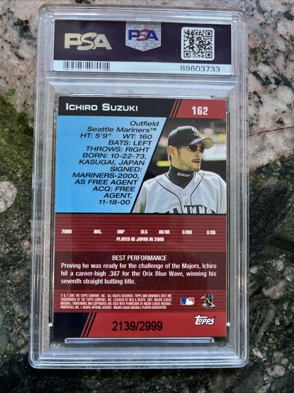 2001 Bowman's Best Ichiro Suzuki #162 /2999 (RC)PSA 8 NM-MT Rare view 2