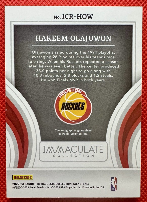 2022-23 Immaculate HAKEEM OLAJUWON Championship Runs SP Auto Houston Rockets /75 view 2
