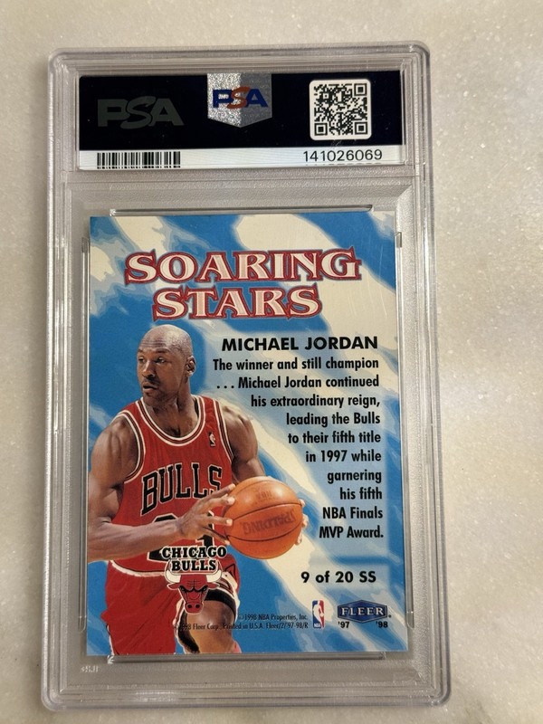 MICHAEL JORDAN (HOF) 1997-98 FLEER SOARING STARS NM INSERT #9 PSA7 LOOK!! view 2