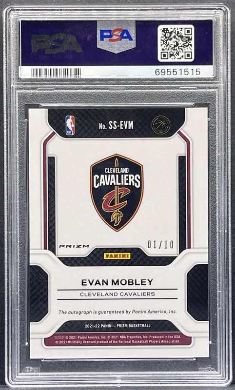 2021 PANINI PRIZM SENSATIONAL SIGNATURES EVAN MOBLEY ROOKIE AUTO GOLD /10 PSA 9 view 2