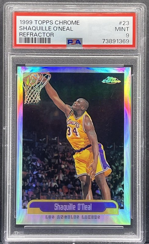 1999-00 TOPPS CHROME #23 SHAQUILLE O'NEAL REFRACTOR - LAKERS PSA 9 MINT (POP 33)