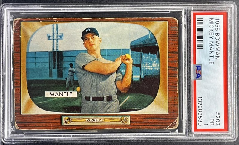 1955 Bowman Baseball Mickey Mantle #202 - Vintag New York Yankees - Graded PSA 1