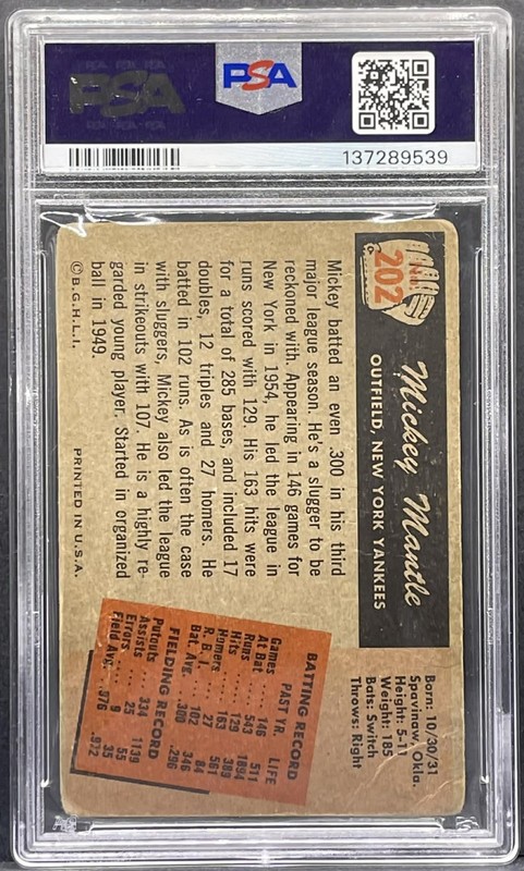 1955 Bowman Baseball Mickey Mantle #202 - Vintag New York Yankees - Graded PSA 1 view 2