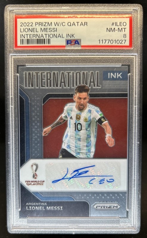 2022-23 Panini Prizm World Cup Lionel Messi International Ink Auto #I-LEO PSA 8