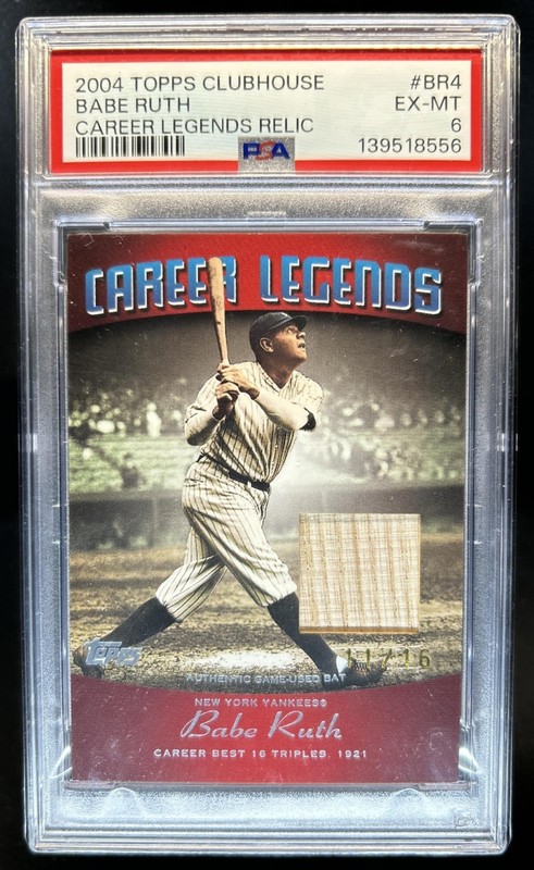 2004 Topps Clubhouse Babe Ruth Career Legends Relic Bat #CL-BR4 Yankees PSA 6