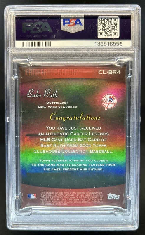2004 Topps Clubhouse Babe Ruth Career Legends Relic Bat #CL-BR4 Yankees PSA 6 view 2