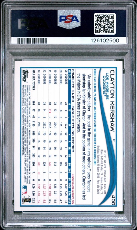 2014 Topps Clayton Kershaw #400 Celebrating PSA 9 view 2